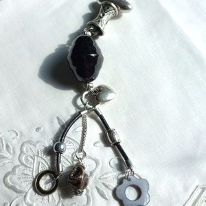 Silver tone beaded unique design extra long necklace with charms